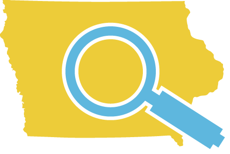 IOWA WITH A MAGNIFYING GLASS