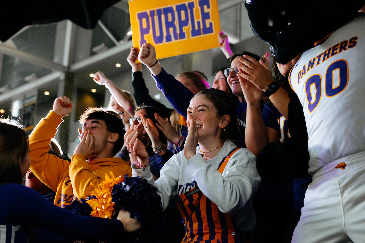 UNI students cheering in the McLeod Center