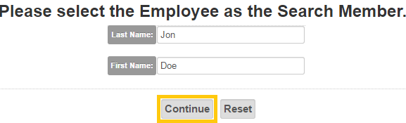 Enter Employee Name, Continue Button
