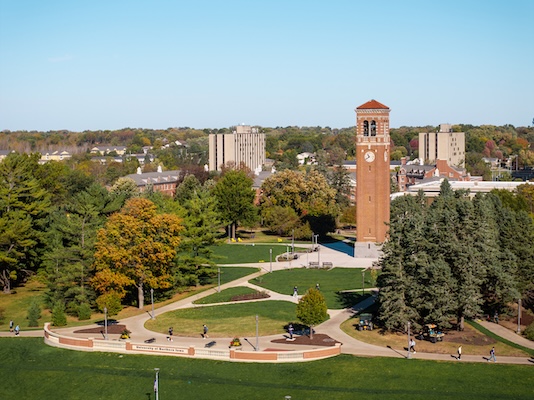 Aerial view of University of Northern Iowa campus.