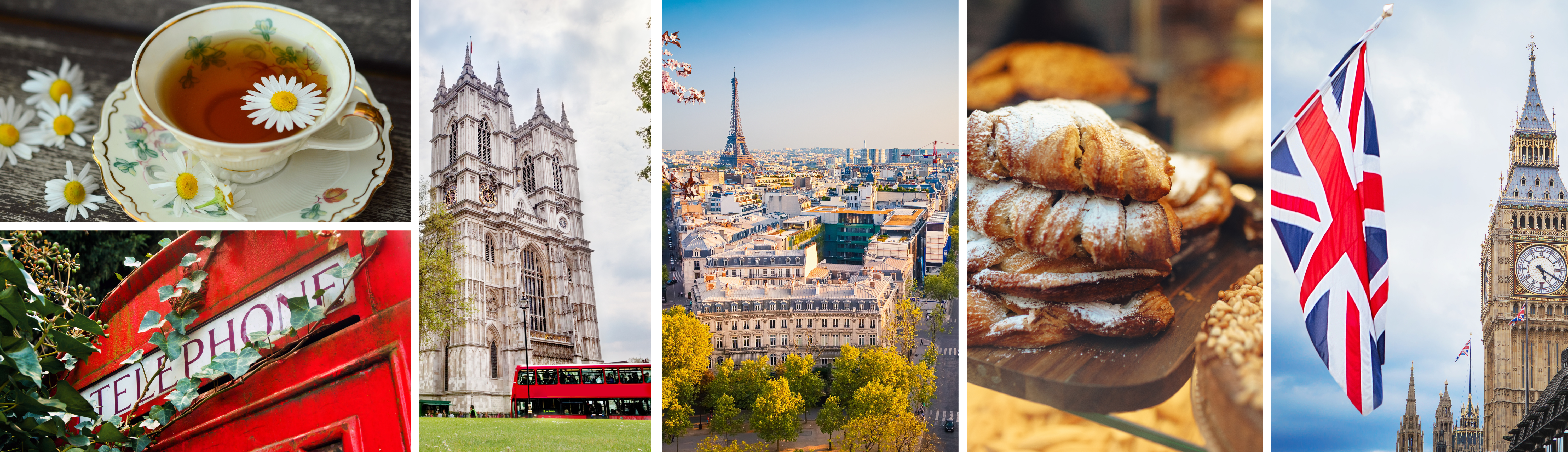 banner of 6 images of France and England
